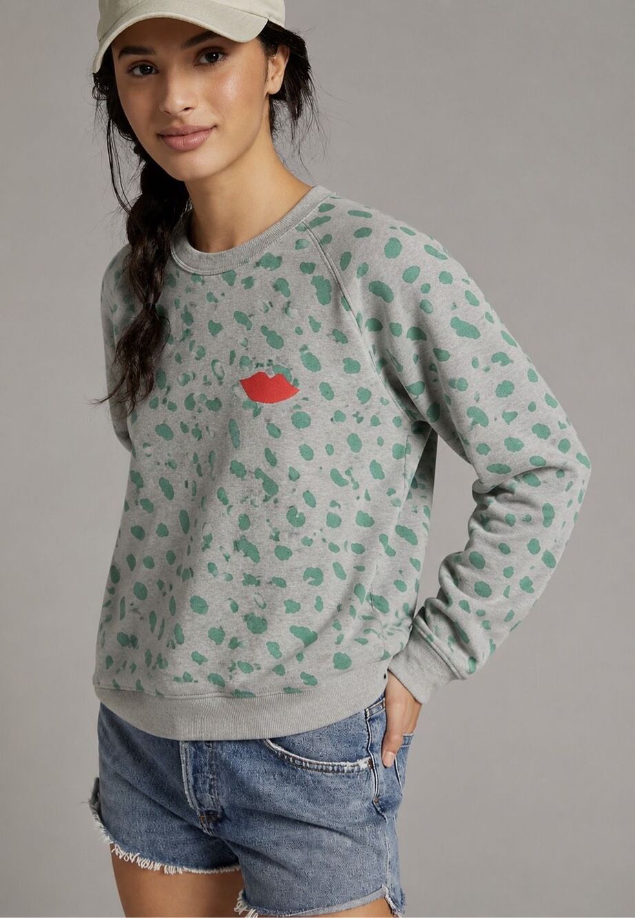 Clare V. Leopard Lips crewneck oversized Sweatshirt, Small $178 F18